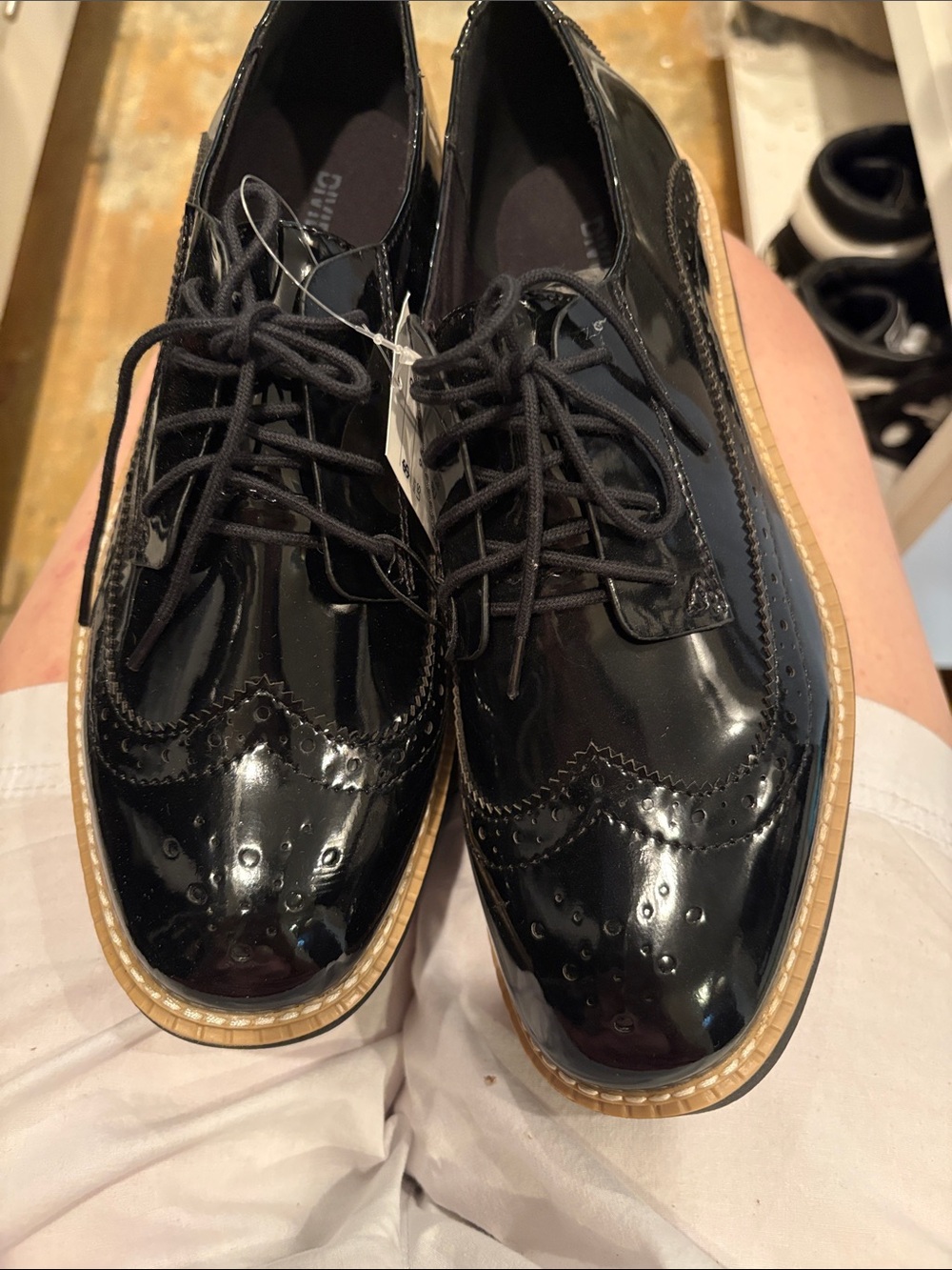 NWT Women’s Divided Black Patent Wingtip Oxfords -